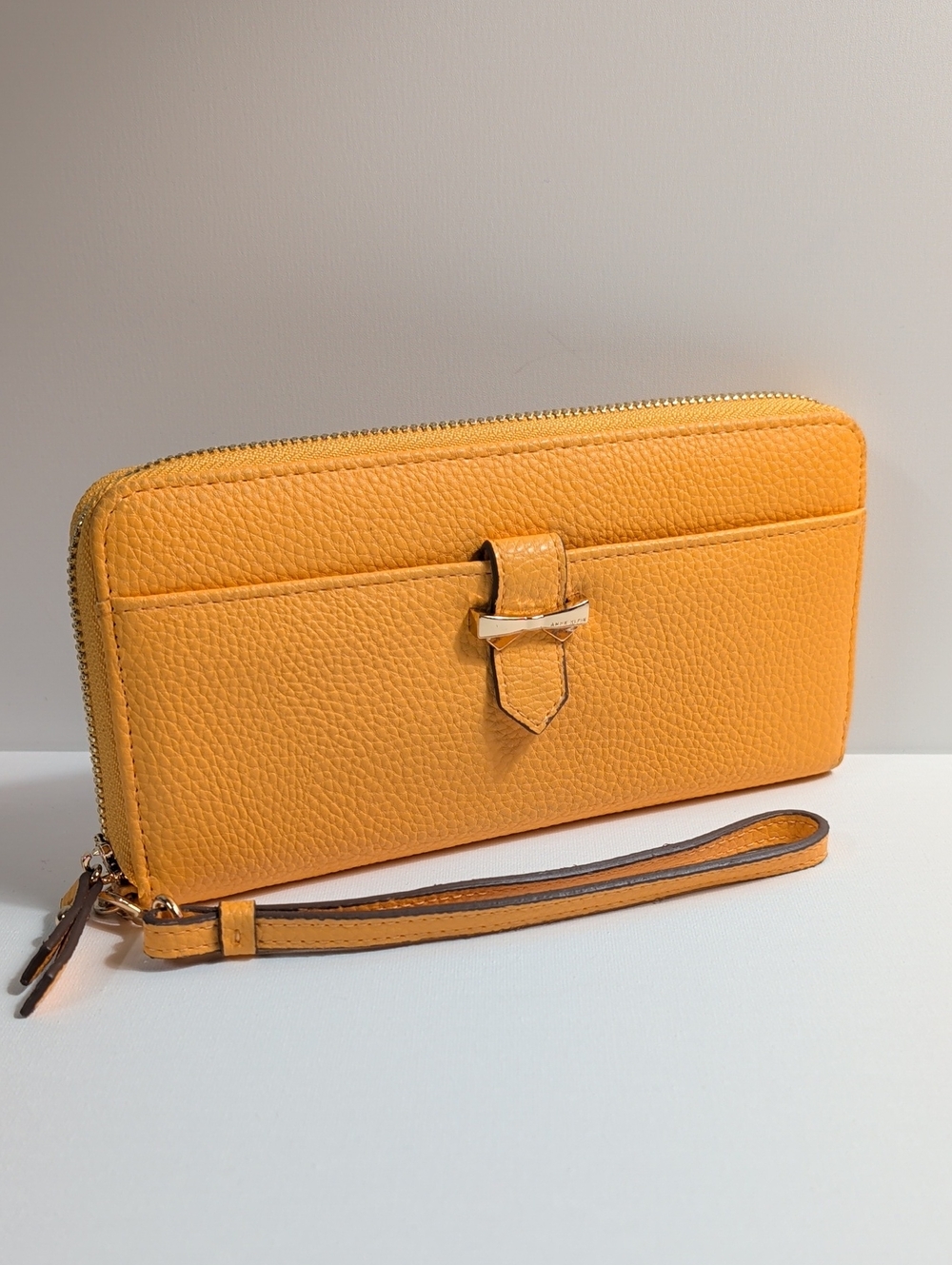 Anne Klein Marigold Yellow Pebble Grain Zip-Around Wristlet Wallet